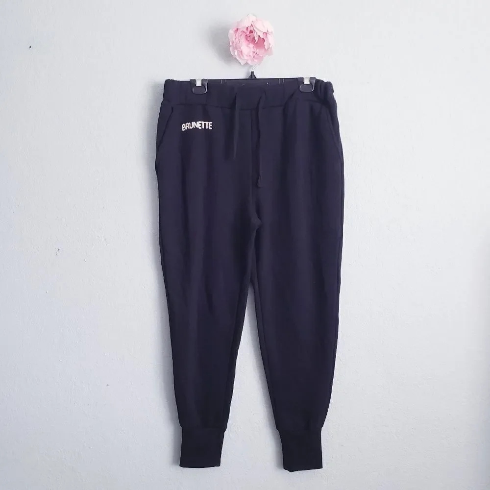 Brunette the Label Embroidered Black Jogger Sweatpants - Picture 2 of 7